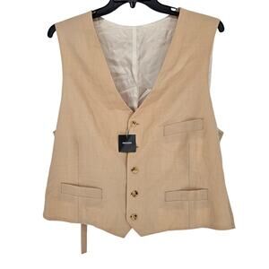 NWT Indochino Beige Wool Button Front Sleeveless Formal Waist Coat Vest Mens 48